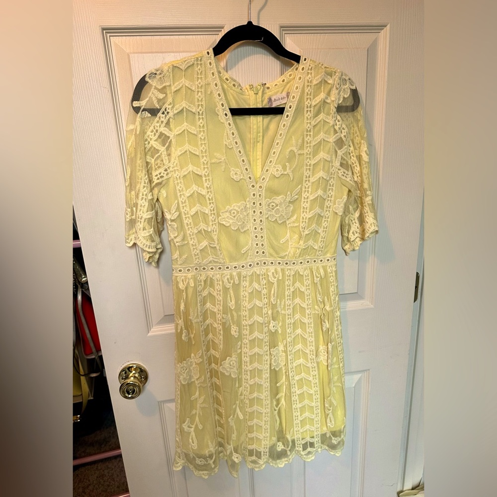 Altar'd State Yellow Crochet Lace A-Line Dress - size L